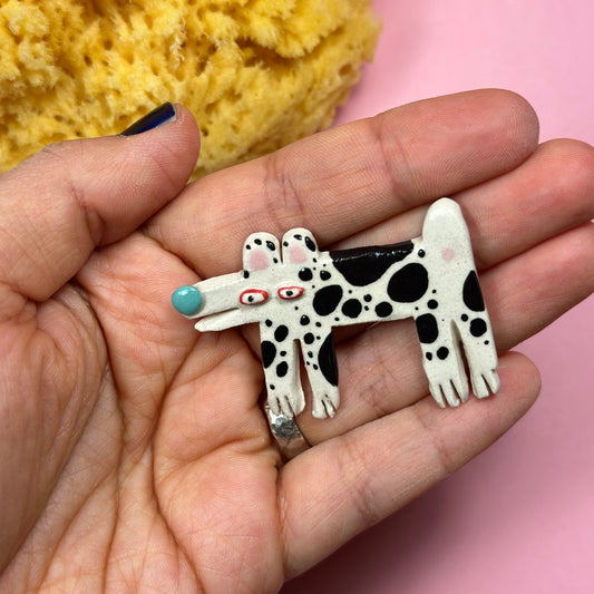 Ceramic brooch "Spotted Dog"