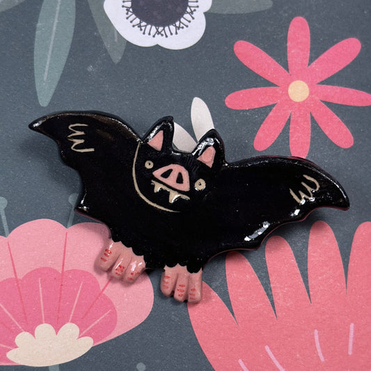"Bat" Ceramic Brooch