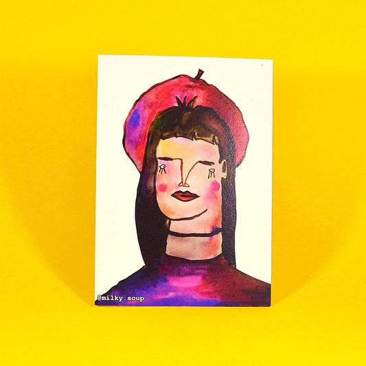 Postcard "Lady in a beret"