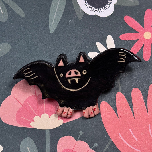 "Bat" Ceramic Brooch