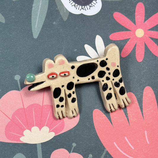 "Dalmatian" Ceramic Brooch