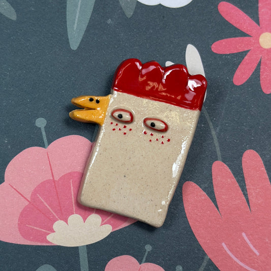 "Chicken" Ceramic Brooch