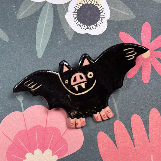 "Bat" Ceramic Brooch
