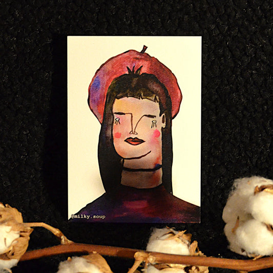 Postcard "Lady in a beret"