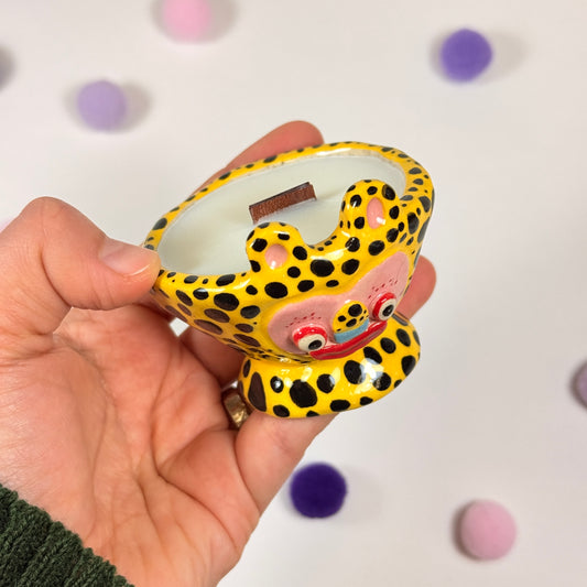 Small Leopard Soy Candle with Wooden Wick and Cookie Scent